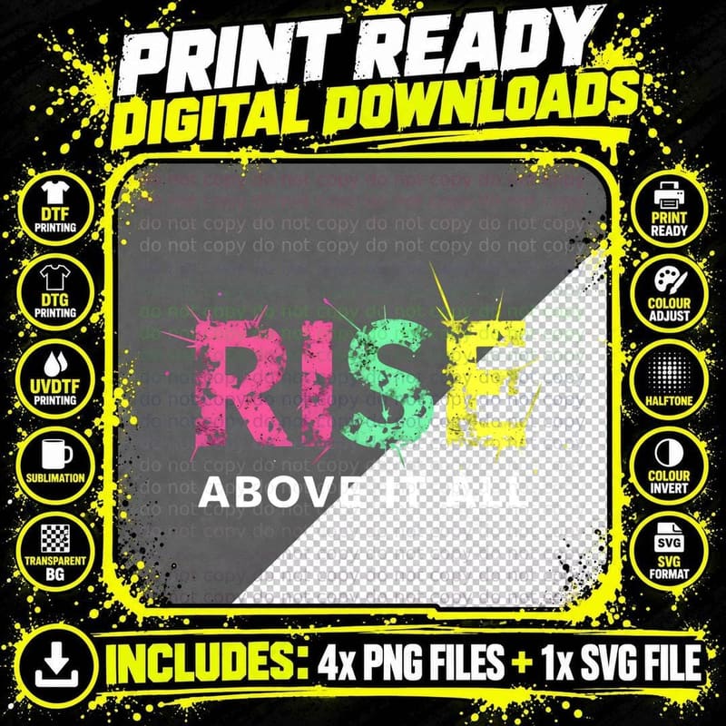 RISE Above It All Distressed Gradient Pink Green Yellow Png SVG Digital Bundle