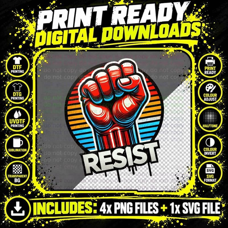 Resist Power Fist Retro Activist Protest Equality Png SVG Digital Bundle
