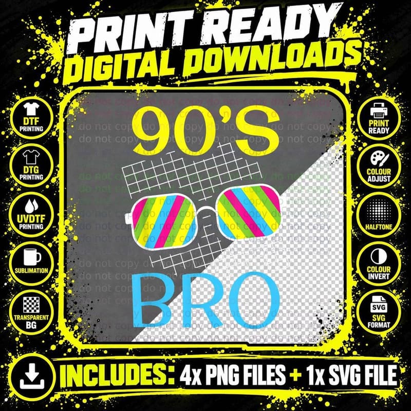 Retro 90's Bro Costume 1990s 90s Party Disco Guy T-Shirt Png SVG Digital Bundle