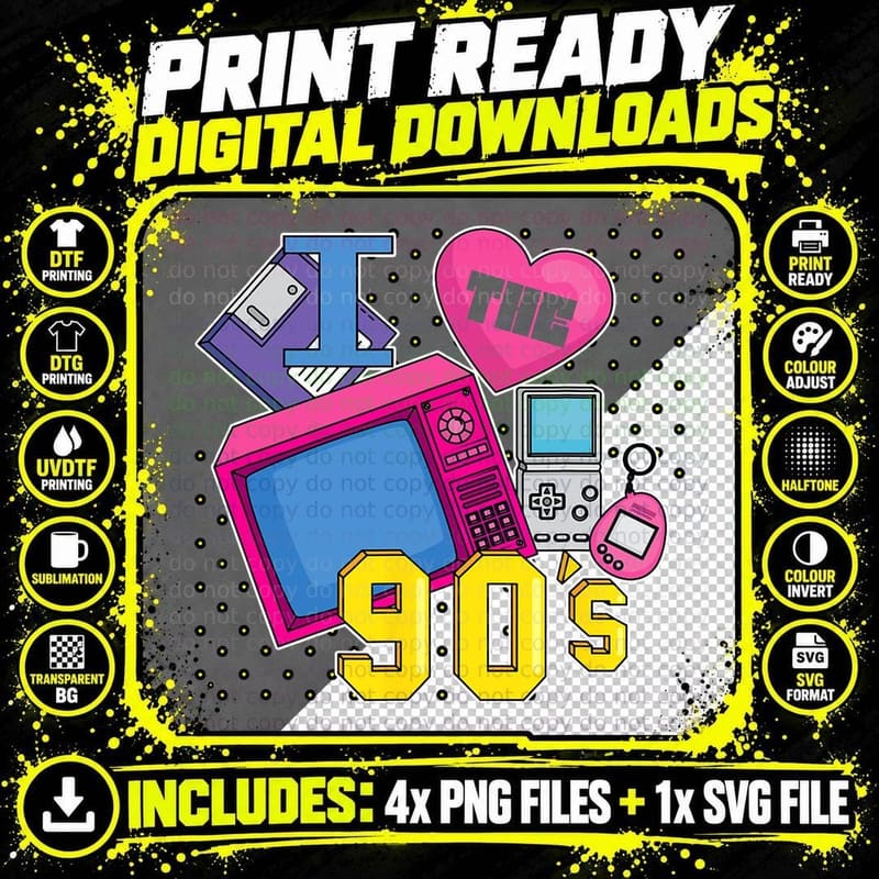 Retro 90s Nineties Era - Classic Vintage I Love the Png SVG Digital Bundle