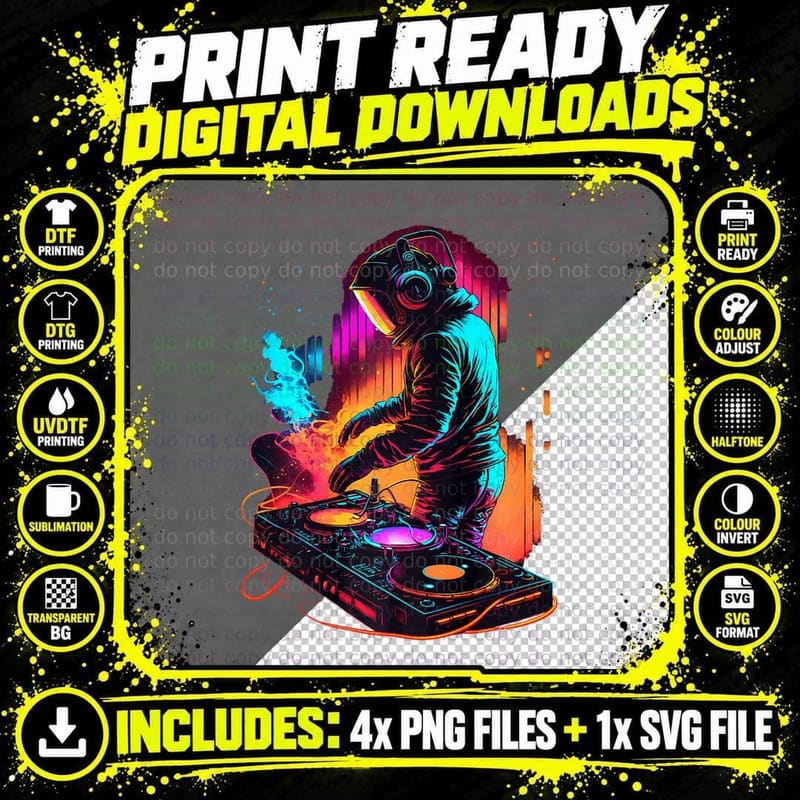 Retro Astronaut DJ, Djing in Space, EDM Cool Graphic Png SVG Digital Bundle