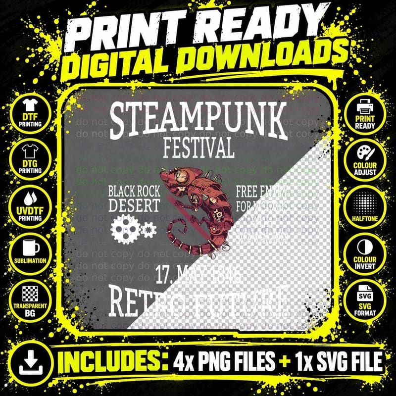 Retro Future Steampunk Steamfantasy T-Shirt Png SVG Digital Bundle