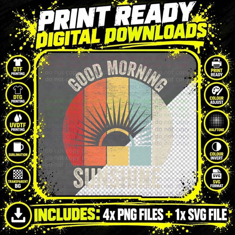 Retro Good Morning Sunshine Shirt Vintage 70s Disco Funk Png SVG Digital Bundle