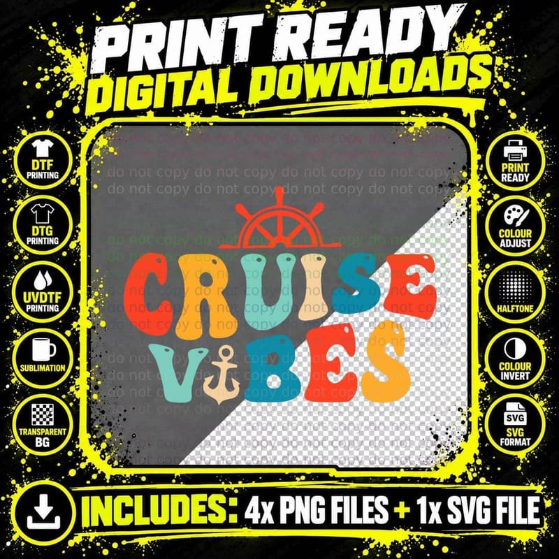 Retro Groovy Cruise Vibes Family Vacation Cruising Squad Png SVG Digital Bundle