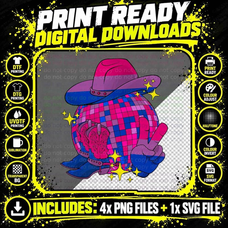 Retro Groovy Disco Ball Bi Bisexual Flag Bisexuality Png SVG Digital Bundle