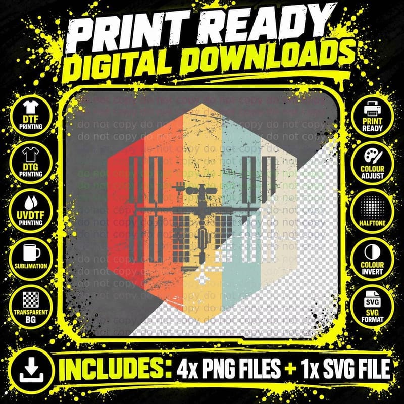 Retro International Space Station T-Shirt Png SVG Digital Bundle