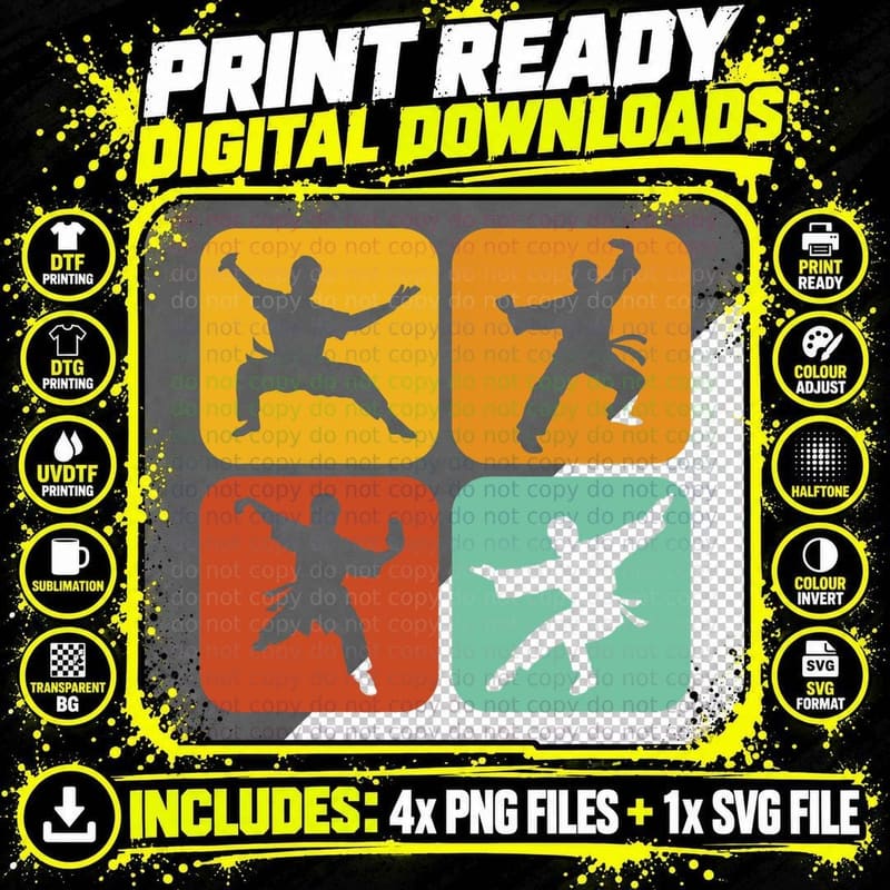 Retro Kung Fu I Martial Arts I Yin Yang I Kung Fu T-Shirt Png SVG Digital Bundle