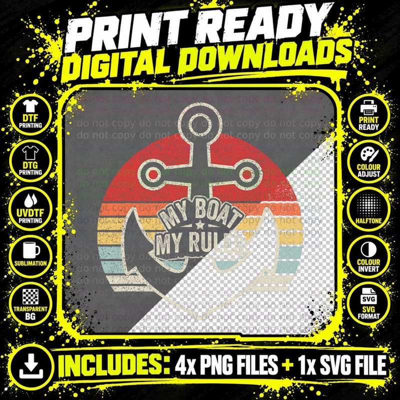 Retro My Boat My Rules Captain Boater Boating Pontoon Png SVG Digital Bundle