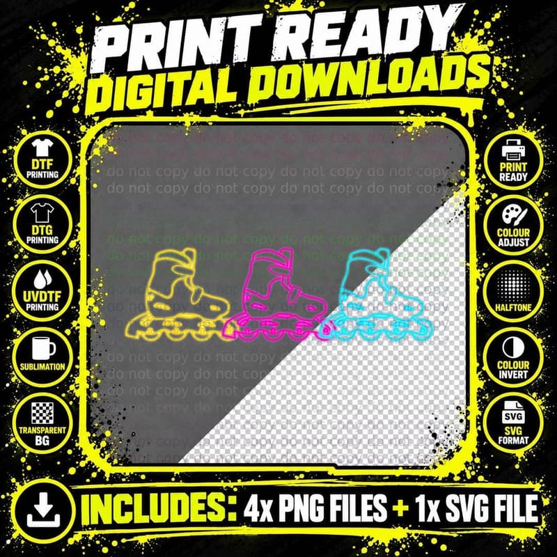 Retro Roller Derby Disco Roller Skating Party 70s 80s Png SVG Digital Bundle