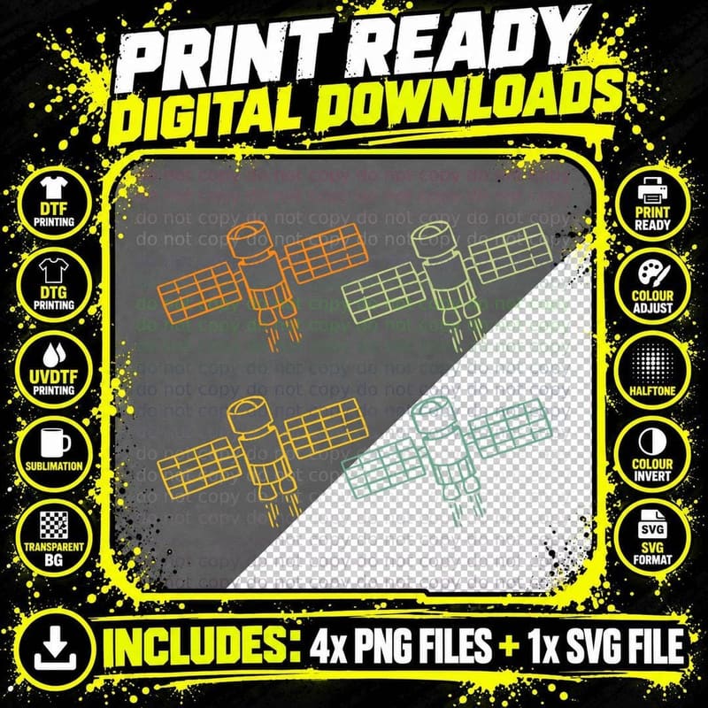 Retro Satellite Space Ship Vintage Rocket Universe Png SVG Digital Bundle