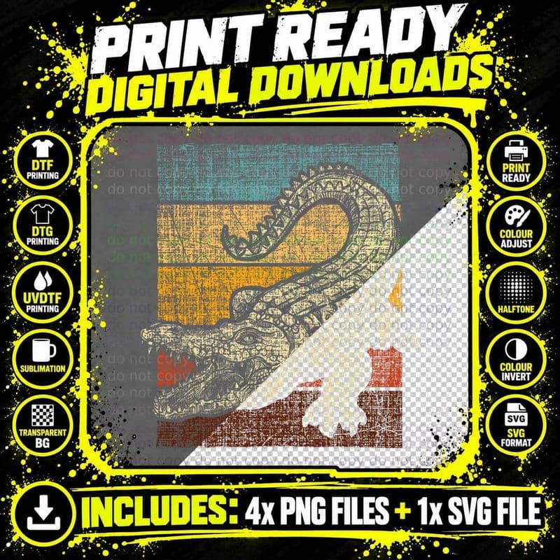 Retro Vintage Alligator Gator Crocodile Zoo Animal Lover Png SVG Digital Bundle