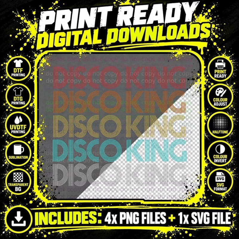 Retro Vintage Disco King T-Shirt Png SVG Digital Bundle