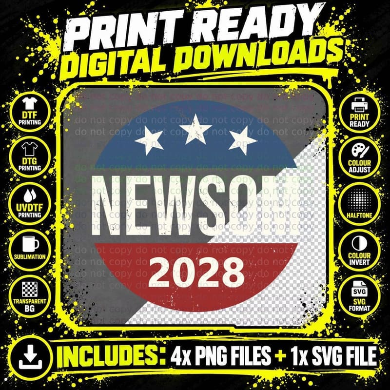 Retro Vintage Vote Button Gavin Newsom 2028 President Png SVG Digital Bundle