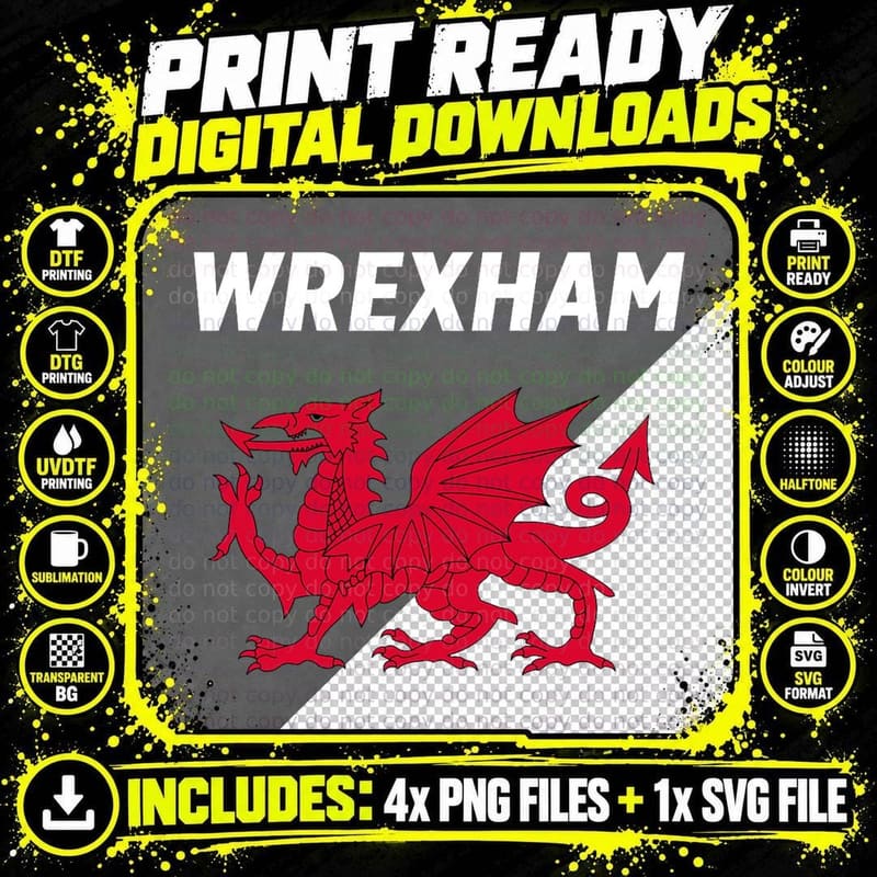 Retro Vintage Wrexham Wales Flag T-Shirt Png SVG Digital Bundle