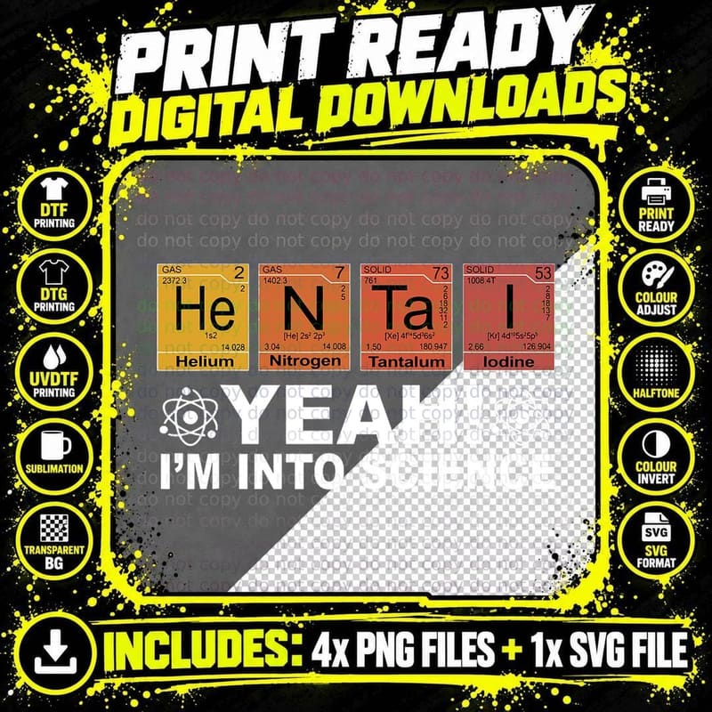 Retro Yeah I'm into Science Hentai Periodic Table Png SVG Digital Bundle