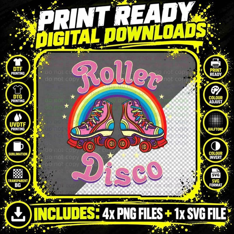 Roller Disco for 70s 80s Party T-Shirt Png SVG Digital Bundle