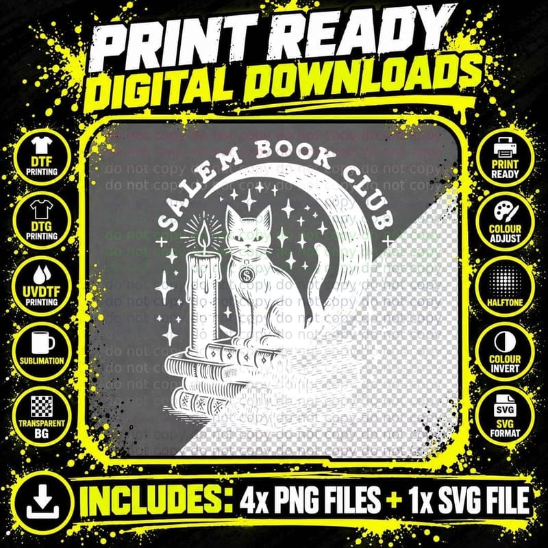 Salem Book Club Black, Retro Vintage, Gift Idea Png SVG Digital Bundle