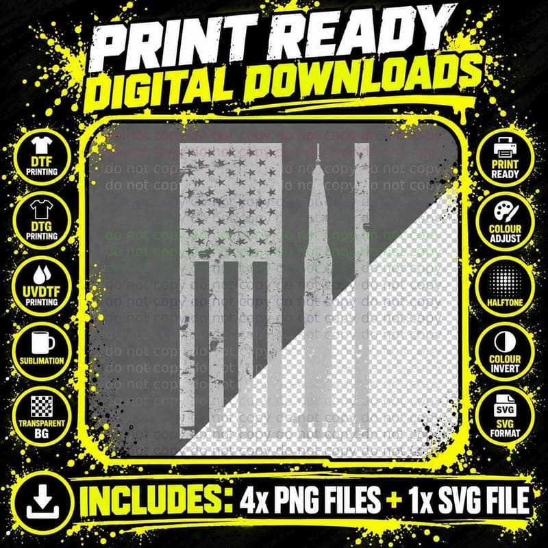 Saturn V Rocket Vintage Flag Space Apollo Astronomy Png SVG Digital Bundle