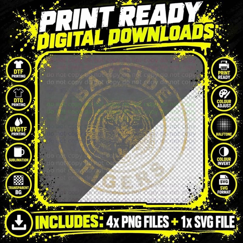 Saved by the Bell Bayside Tigers Distressed Circle Gold Png SVG Digital Bundle