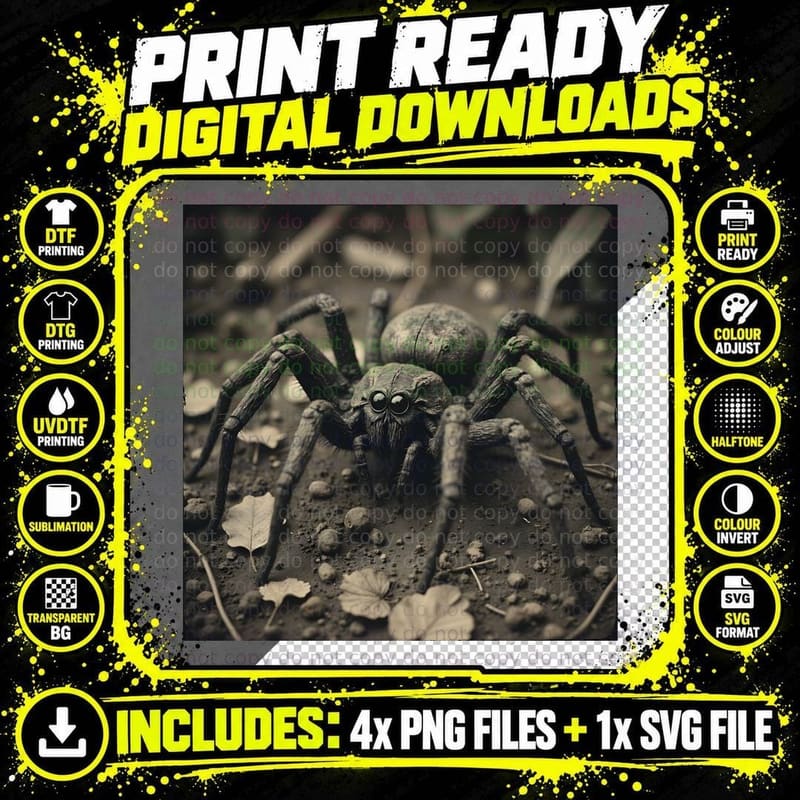 Scary Spider Vintage Art T-Shirt Png SVG Digital Bundle