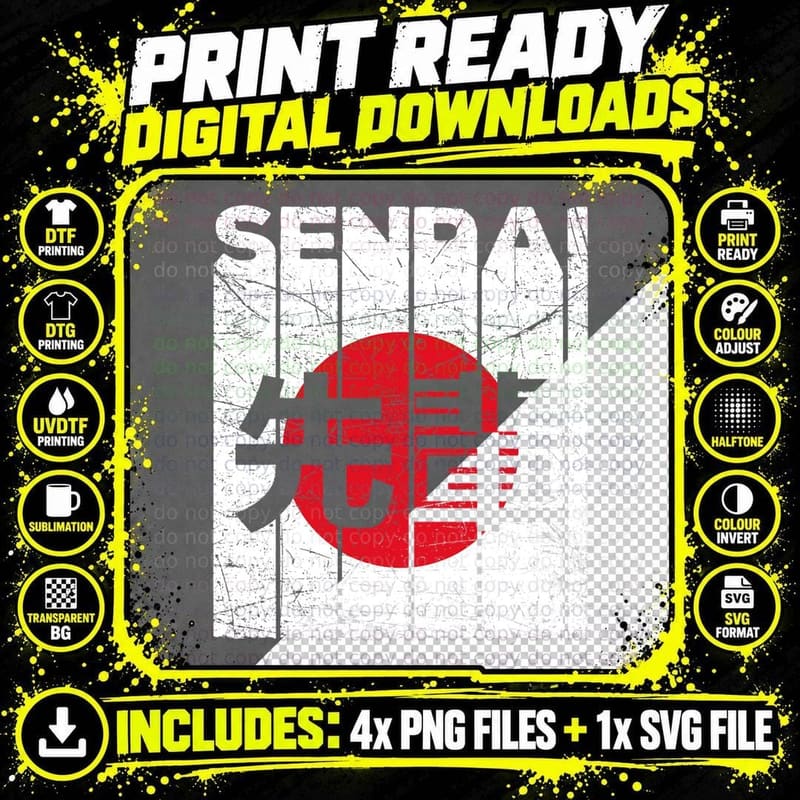 Senpai Japanese Flag Martial Arts Torii Gate Vintage Png SVG Digital Bundle