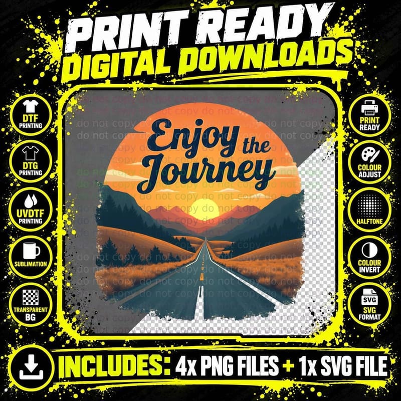 Serene Landscape Enjoy the Journey Distressed Circular Png SVG Digital Bundle