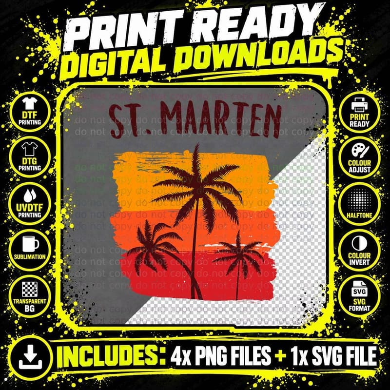 St. Maarten Retro Tropical Cruise Vacation Souvenir Png SVG Digital Bundle