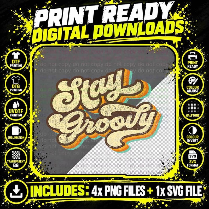 Stay Groovy 70's Costume Roller Disco Outfit Retro Png SVG Digital Bundle
