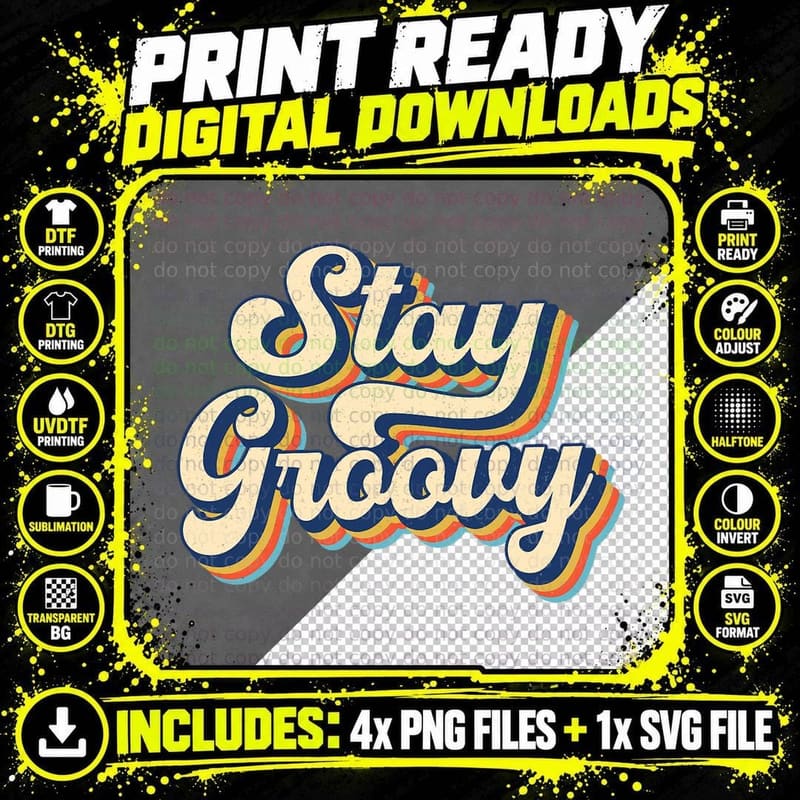 Stay Groovy 70s Vintage Retro Positive Mind Happy Life Png SVG Digital Bundle