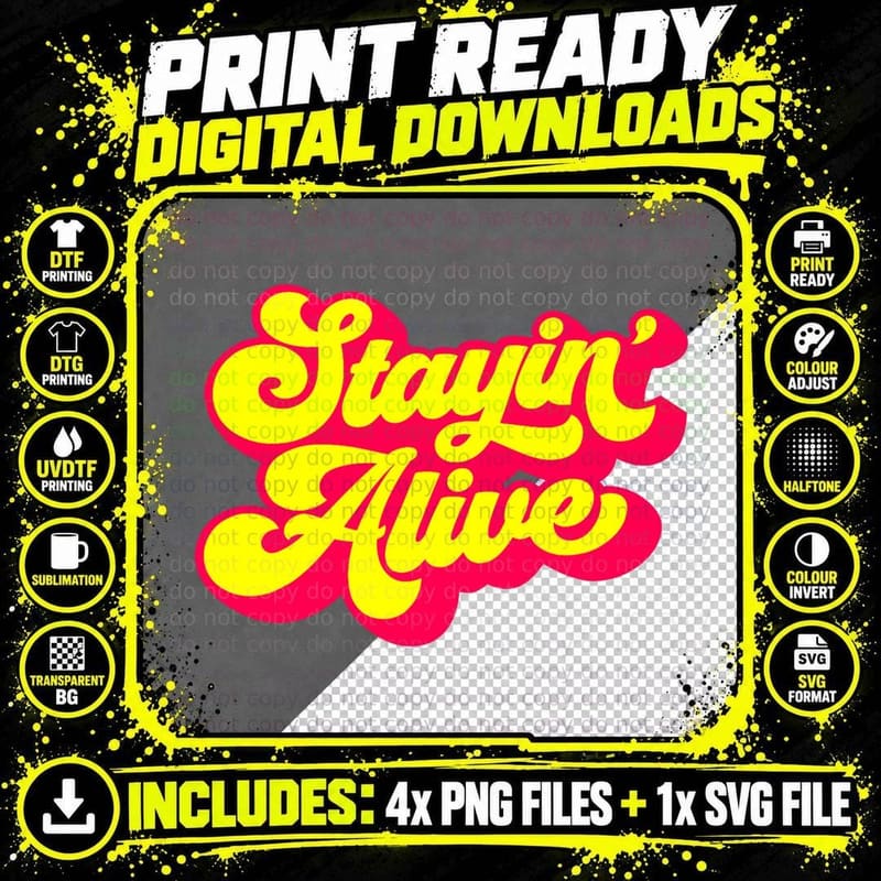 Stayin Alive 70s Disco T-Shirt Png SVG Digital Bundle
