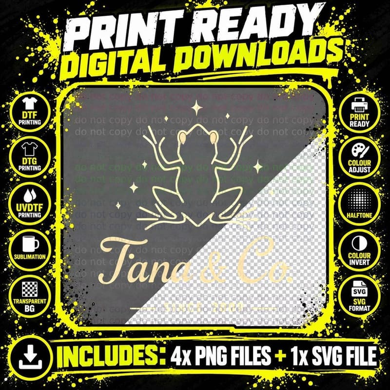 Tana & Co. Frog Logo Stars Whimsical Vintage 2009 T-Shirt Png SVG Digital Bundle
