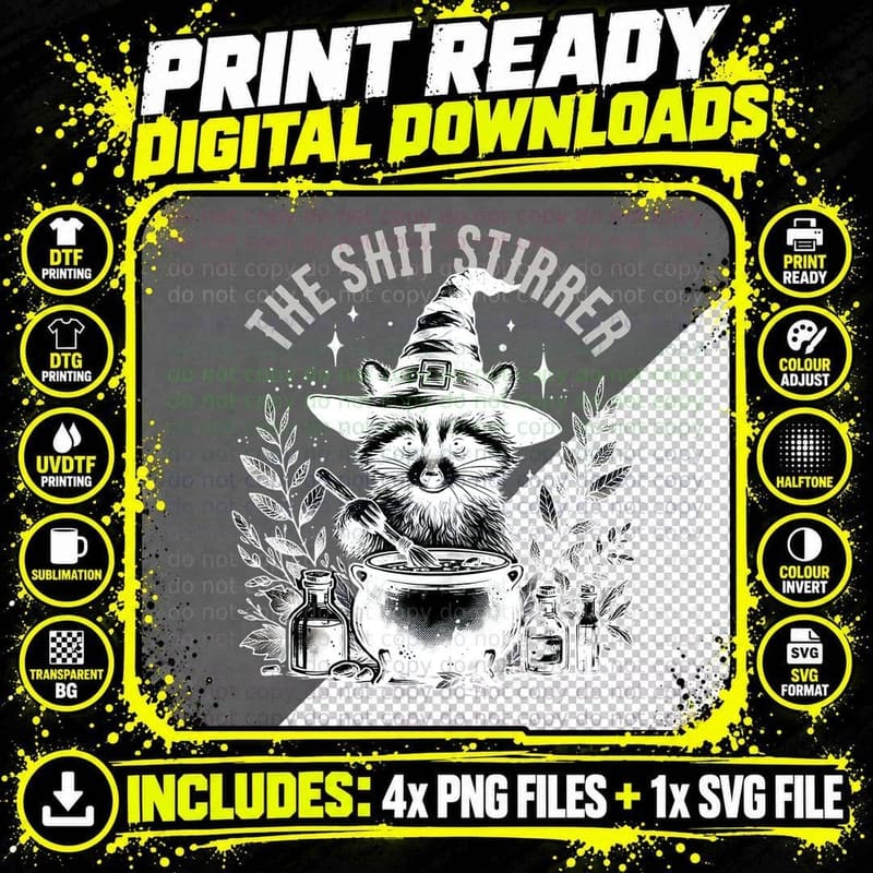 The Shit Stirrer Raccoon Black, Retro Vintage Png SVG Digital Bundle
