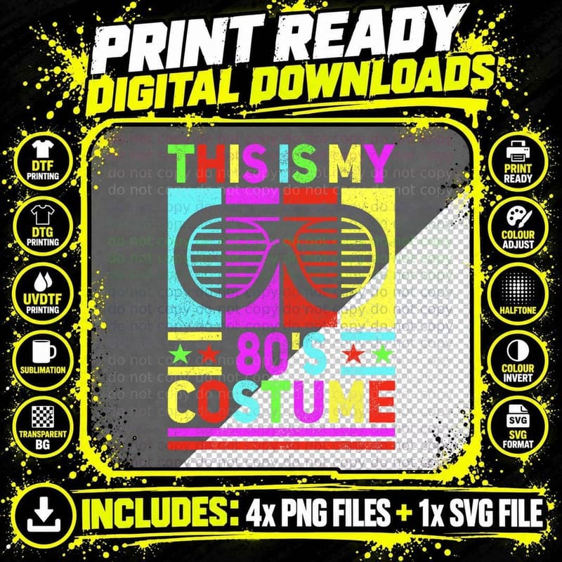 This Is My 80s Costume 80 Styles Men 80's Disco 1980s Png SVG Digital Bundle