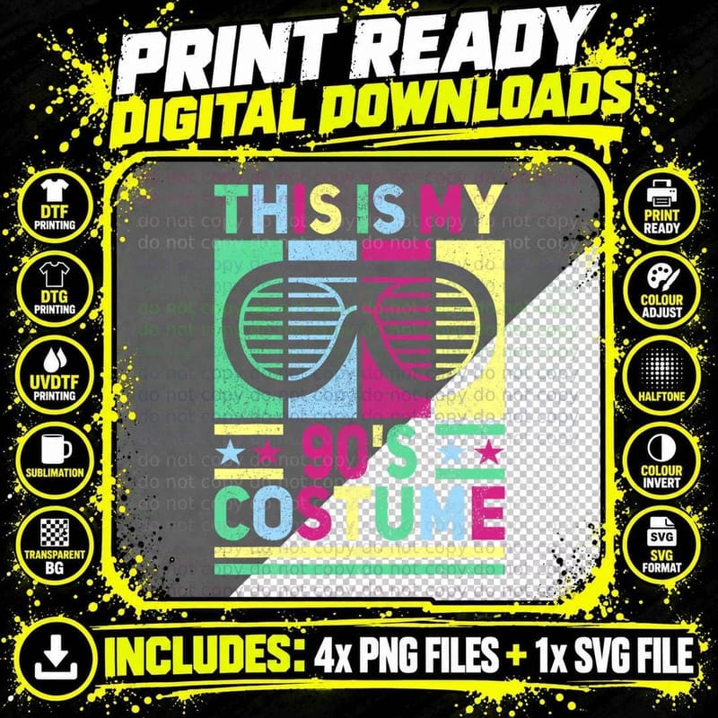 This Is My 90s Costume 90 Styles Men 90's Disco 1990s Png SVG Digital Bundle