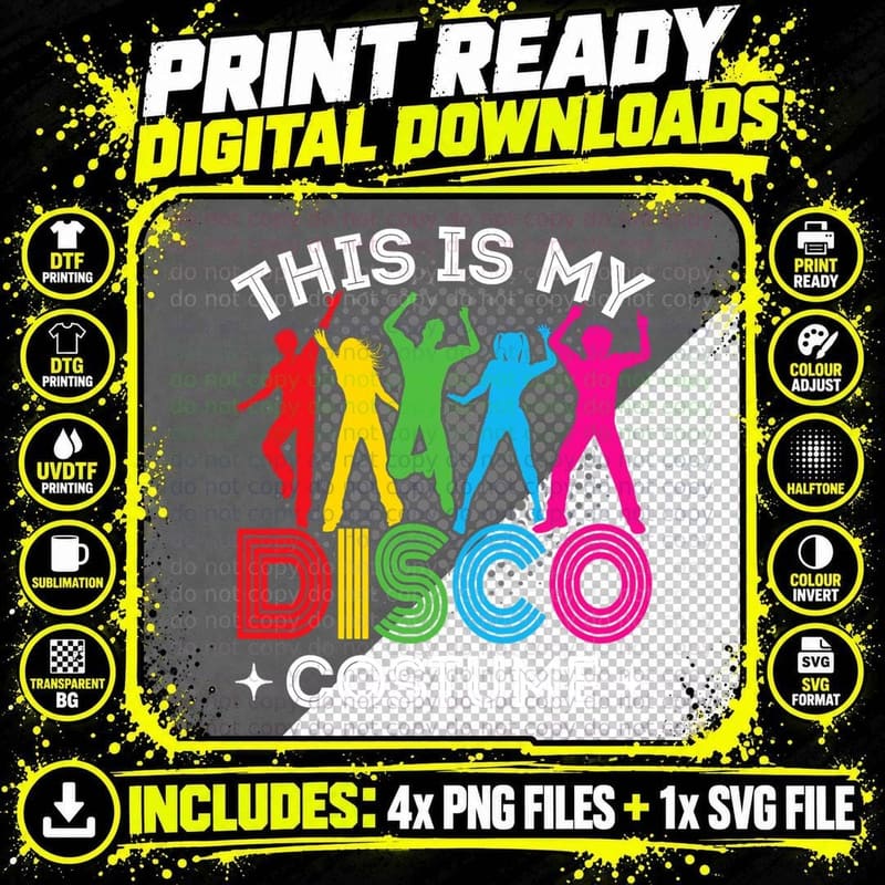 This Is My Disco Costume 70s & 80s Party Outfit Png SVG Digital Bundle