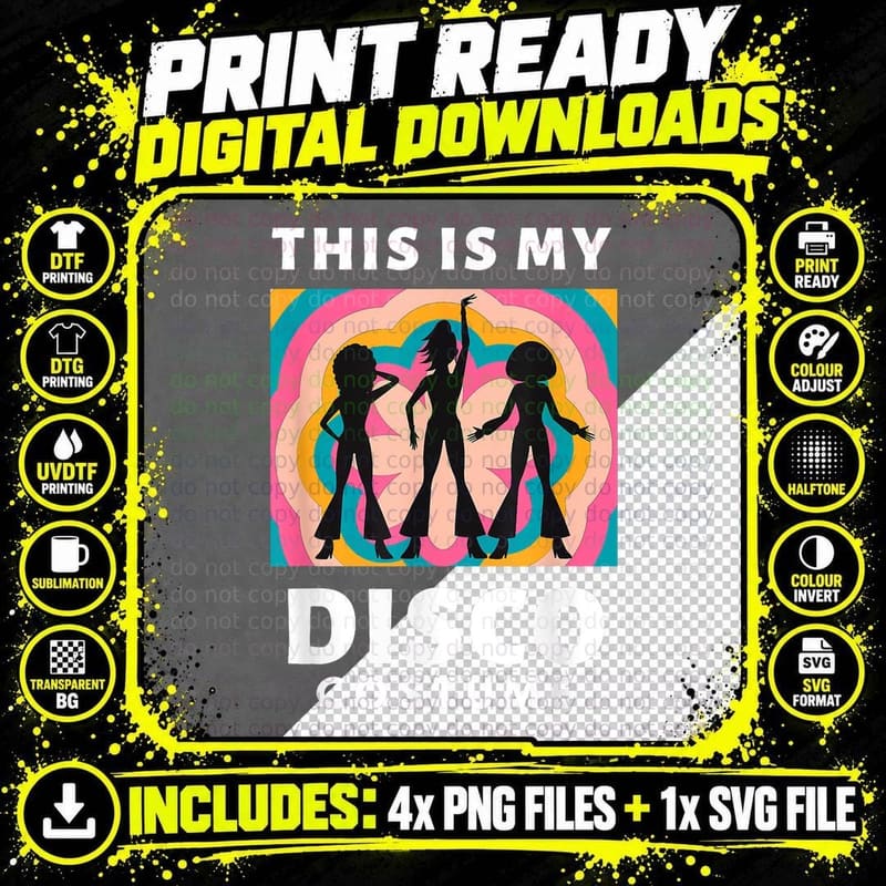 This Is My Disco Costume 70s 80s Party Vintage Disco Png SVG Digital Bundle