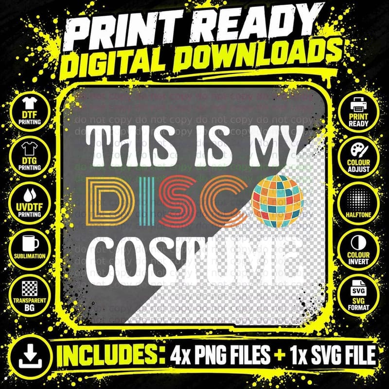 This Is My Disco Costume Retro 70s 80s Party T-Shirt Png SVG Digital Bundle