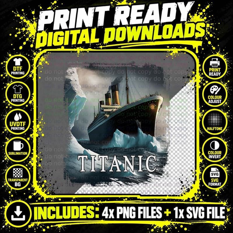 Titanic Boat Vintage Cruise Ship Sailing in 1912 Hit Png SVG Digital Bundle
