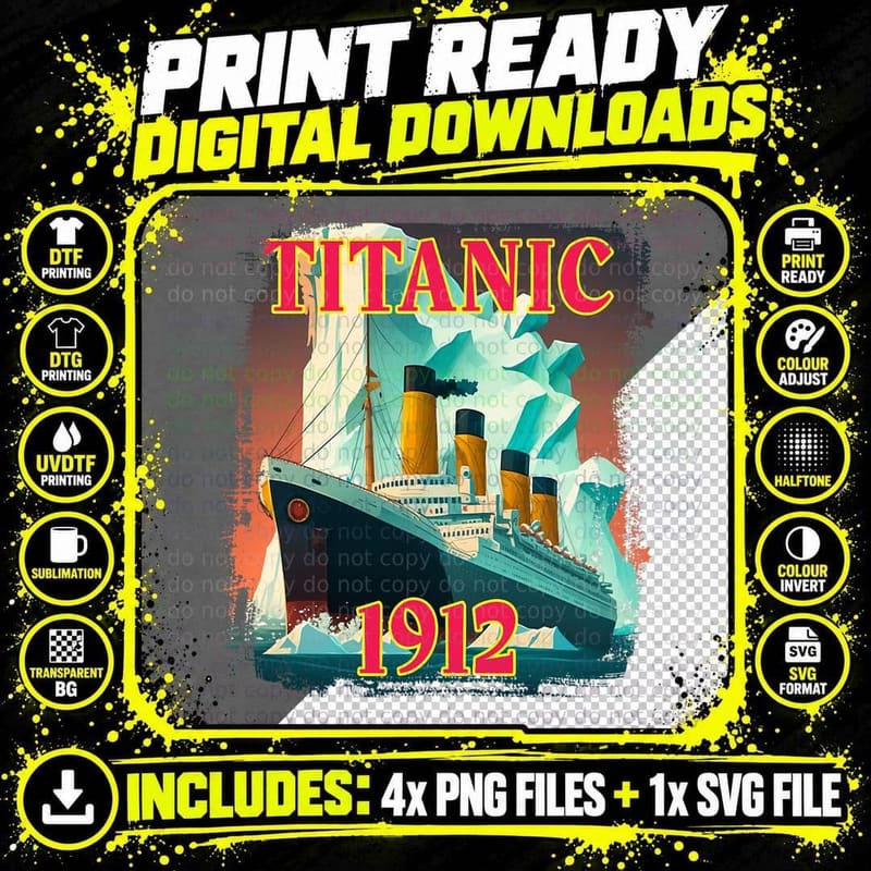Titanic Sailing Ship Vintage Cruise Vessel 1912 Iceberg Png SVG Digital Bundle