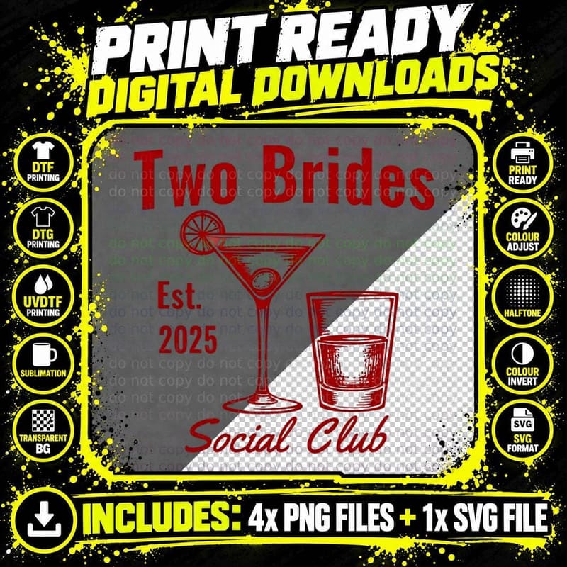 Two Brides Martini Glasses Wedding LGBTQ+ Celebration Png SVG Digital Bundle