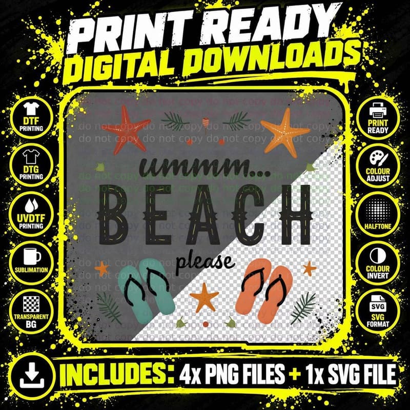Ummm Beach Please Flip-Flops Starfish Distressed Summer Png SVG Digital Bundle