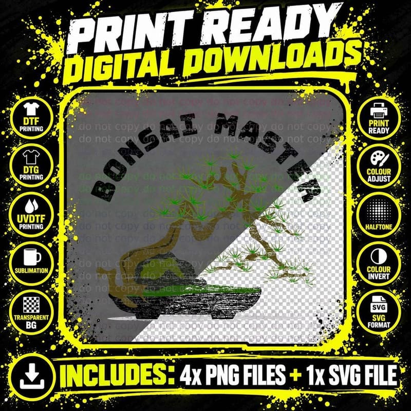 Vintage Bonsai Master - Bonsai Tree Gift T-Shirt Png SVG Digital Bundle