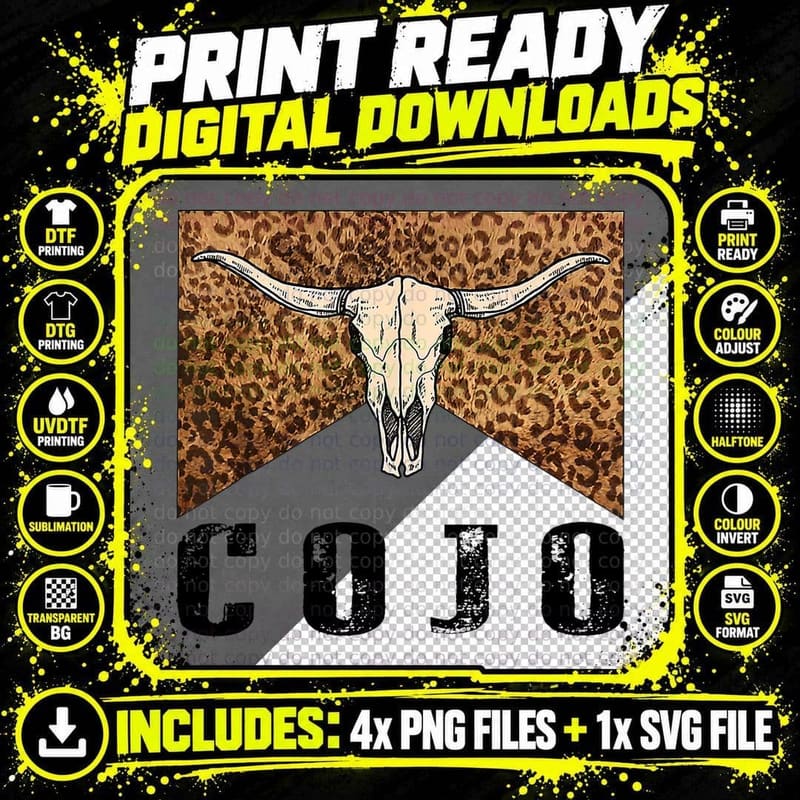 Vintage Cojo Bull Skull Country Music T-Shirt Png SVG Digital Bundle
