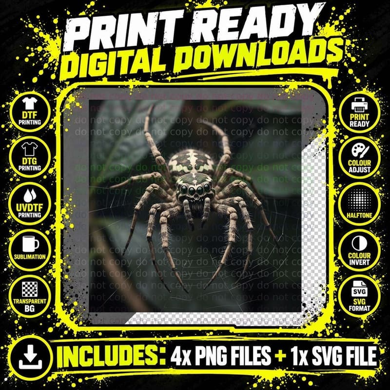 Vintage Filter Scary Spider T-Shirt Png SVG Digital Bundle