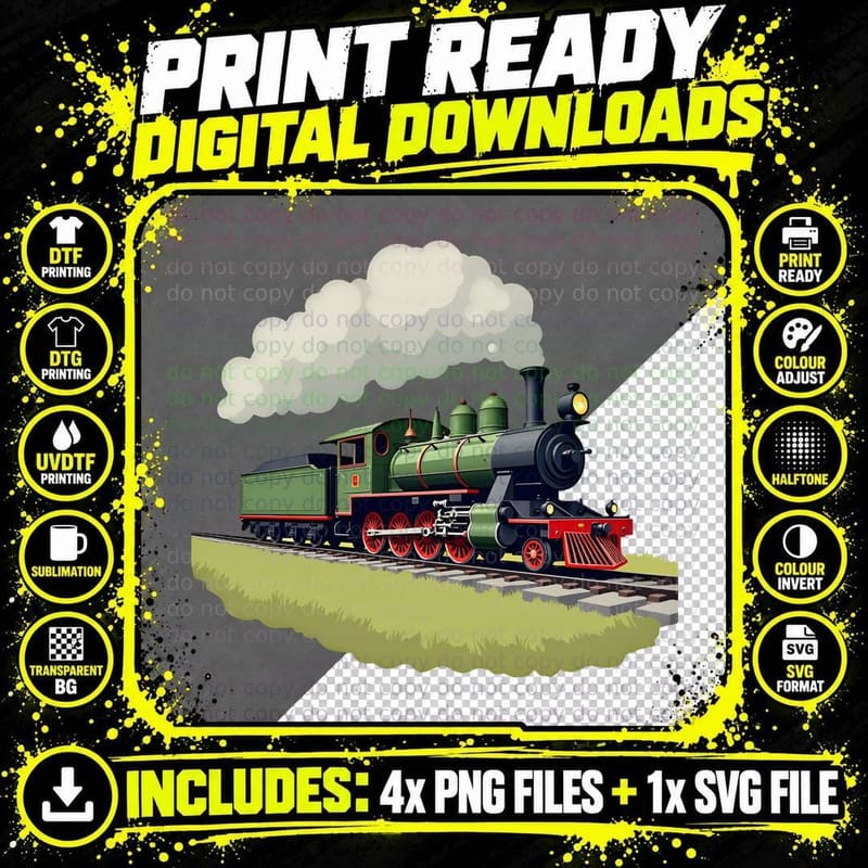 Vintage Green Steam Train Locomotive Railway T-Shirt Png SVG Digital Bundle