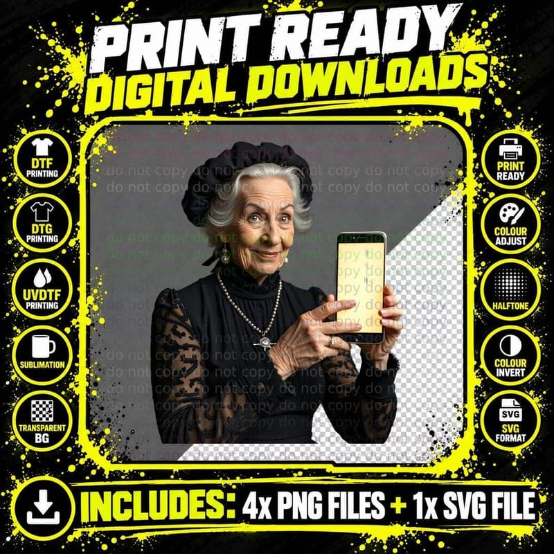 Vintage Lady with Smartphone T-Shirt Png SVG Digital Bundle
