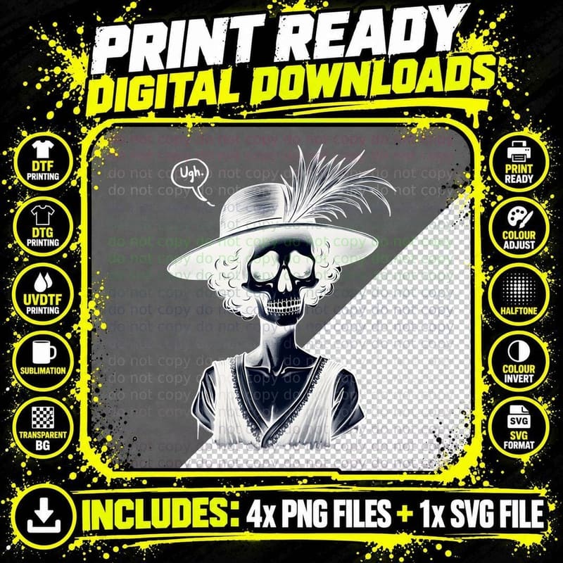 Vintage Lady with a Skull Face T-Shirt Png SVG Digital Bundle