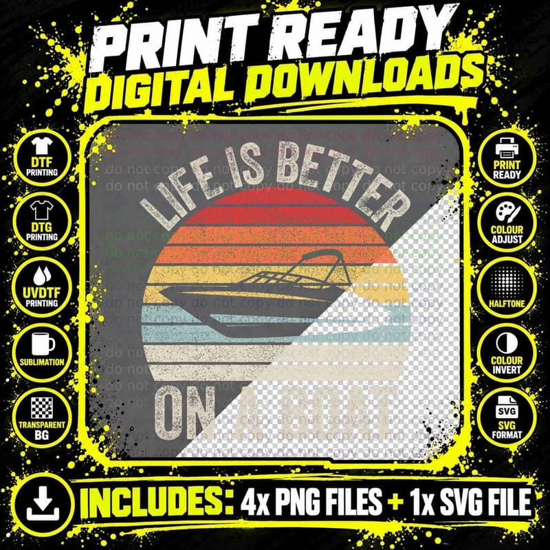 Vintage Life Is Better on a Boat Captain Boating Pontoon Png SVG Digital Bundle