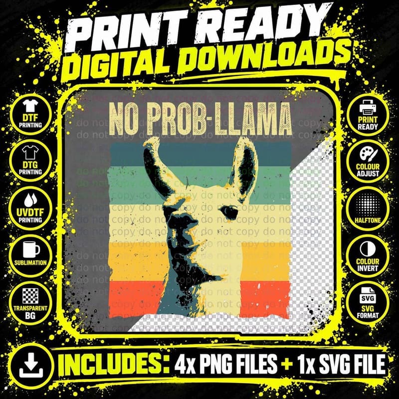 Vintage Llama Design for Men Women Boys Girls Alpaca Png SVG Digital Bundle
