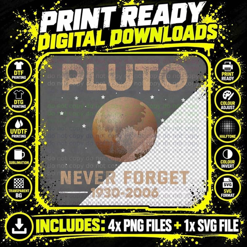 Vintage Never Forget Pluto Nerdy Astronomy Space Science Png SVG Digital Bundle